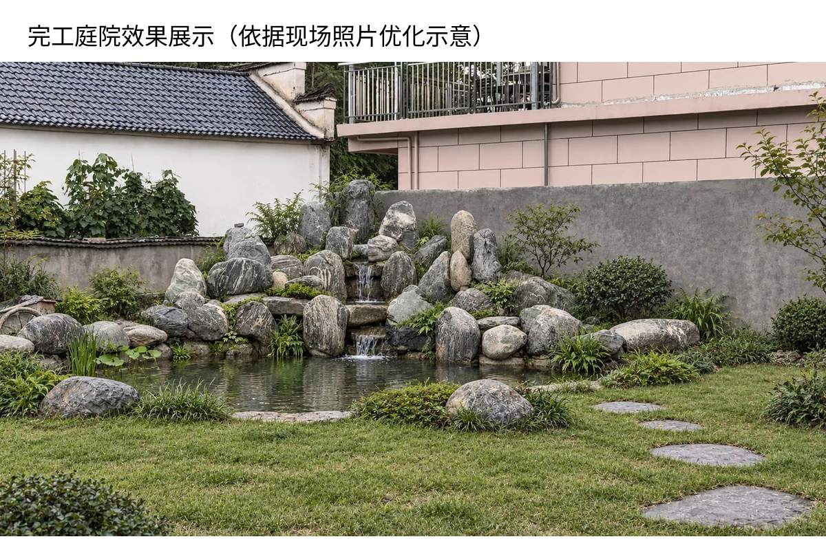 安徽芜湖60吨泰山石假山施工案例：从石材进场到7天完成山体与水景主体