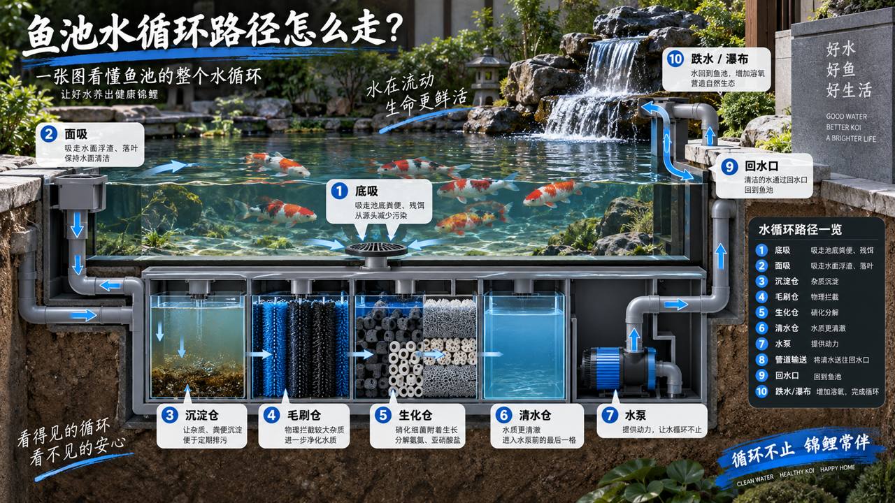 主池、过滤仓、清水仓和溢流关系图