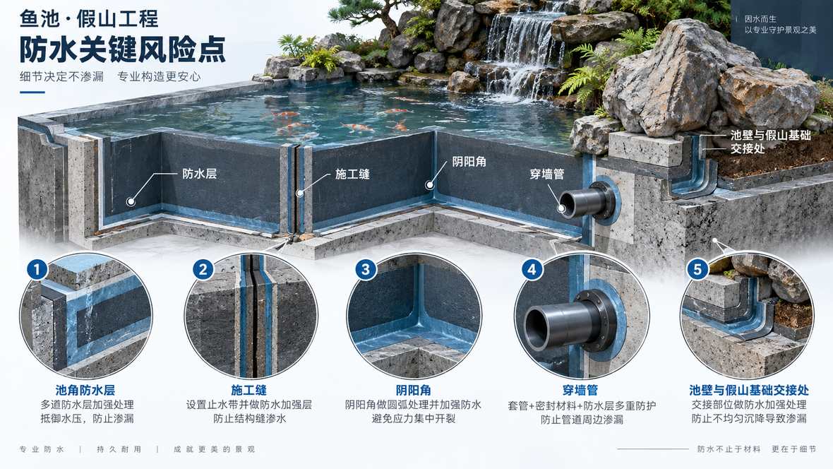图3 鱼池假山防水关键风险点