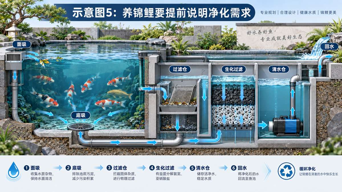 示意图：锦鲤池循环过滤系统示意图