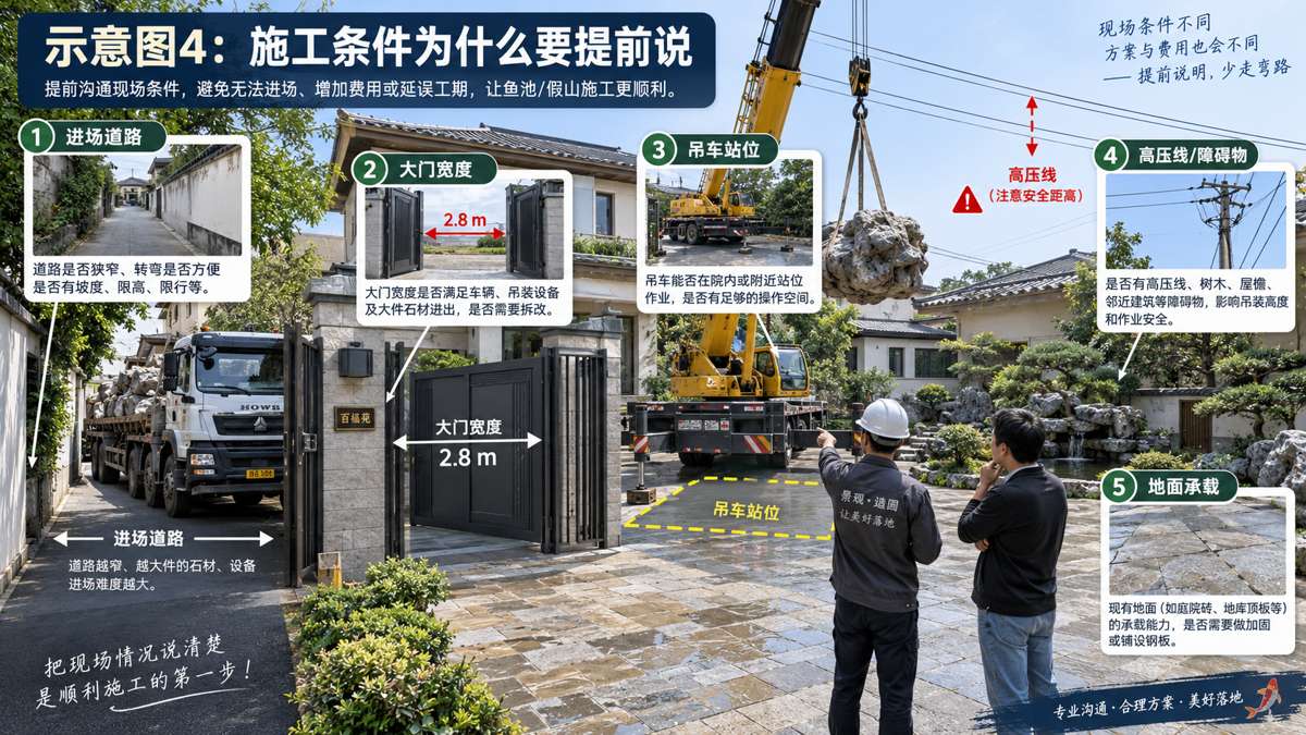 示意图：施工条件示意图：吊装进场要点