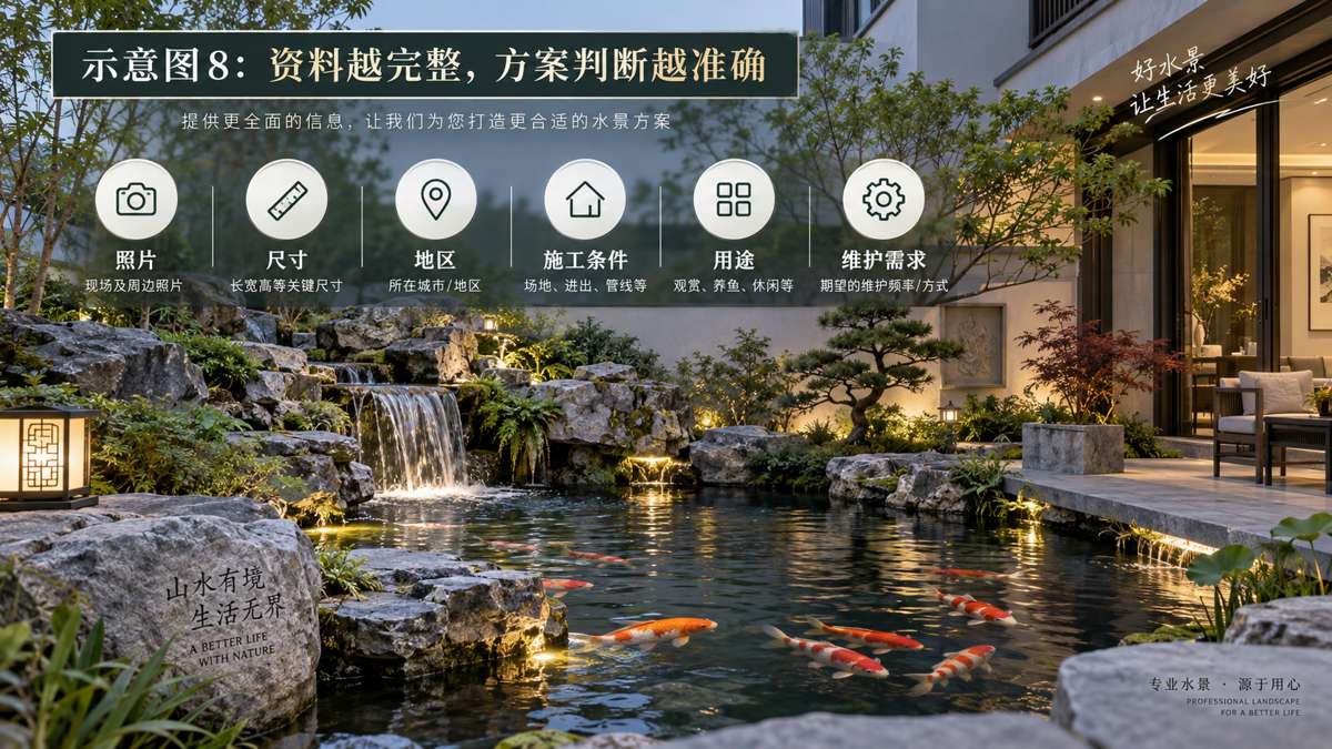 示意图：现代庭院锦鲤水景方案示意图