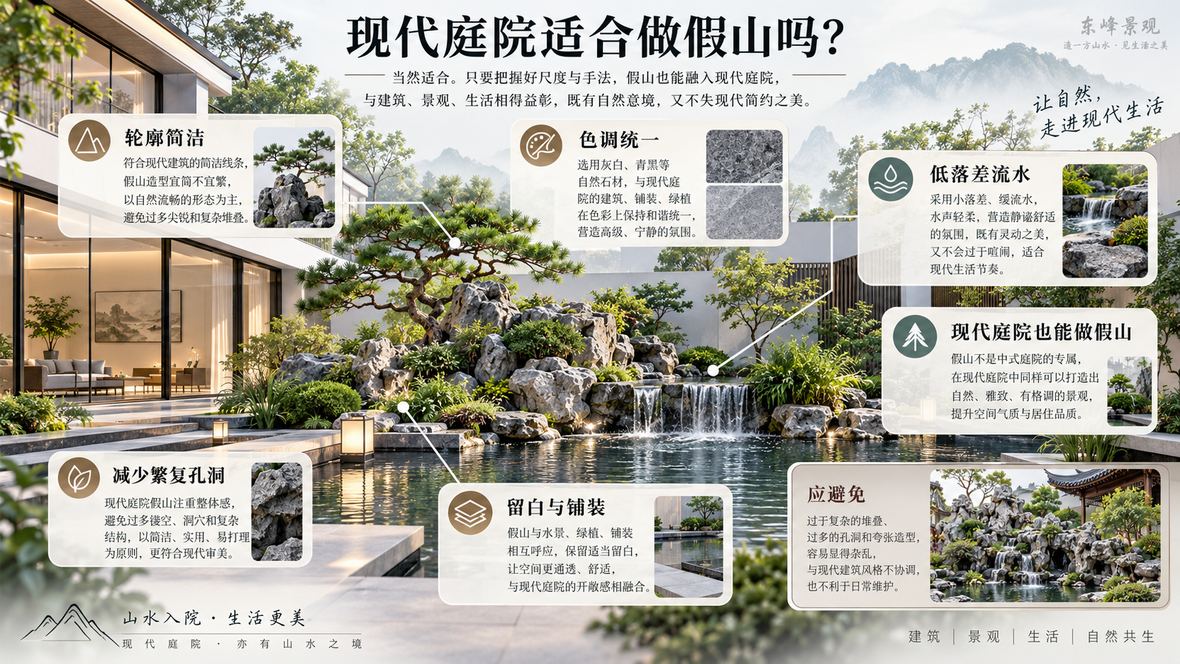 图4 现代庭院假山设计要点示意