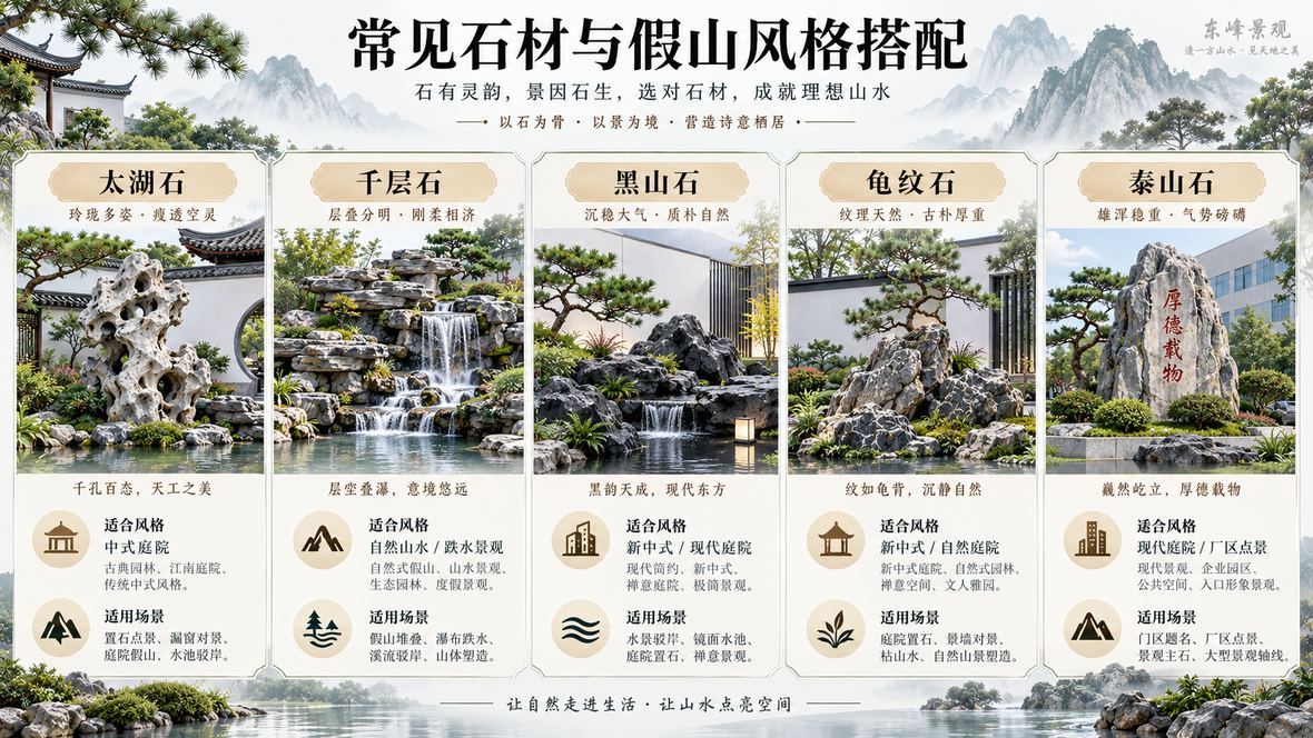 图8 常见石材与假山风格搭配参考