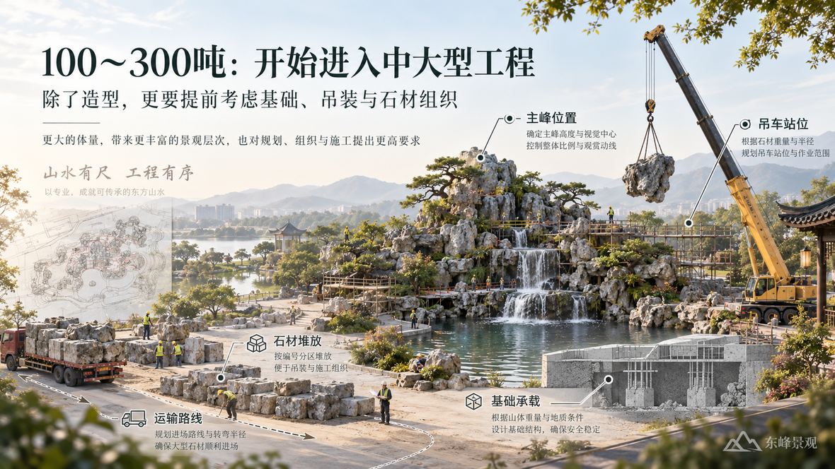 图6 100吨到300吨,项目重点开始转向基础、吊装与石材组织