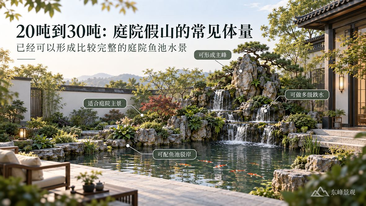 图4 20吨到30吨,已经可以形成较完整的庭院鱼池水景