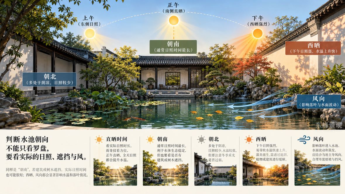 图3 日照与风向示意:朝向不能只看方位,还要看实际日照、遮挡与主导风向