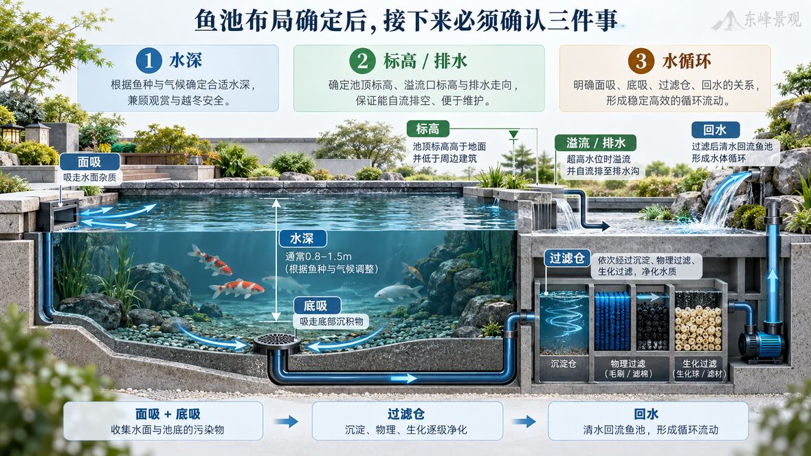 图8 布局确定后还要继续确认水深、标高排水与水循环系统