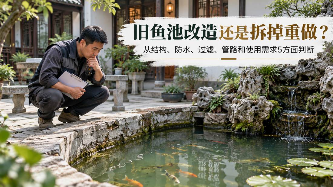 图1 旧鱼池改造不是先问拆不拆，而是先判断现状值不值得保留。