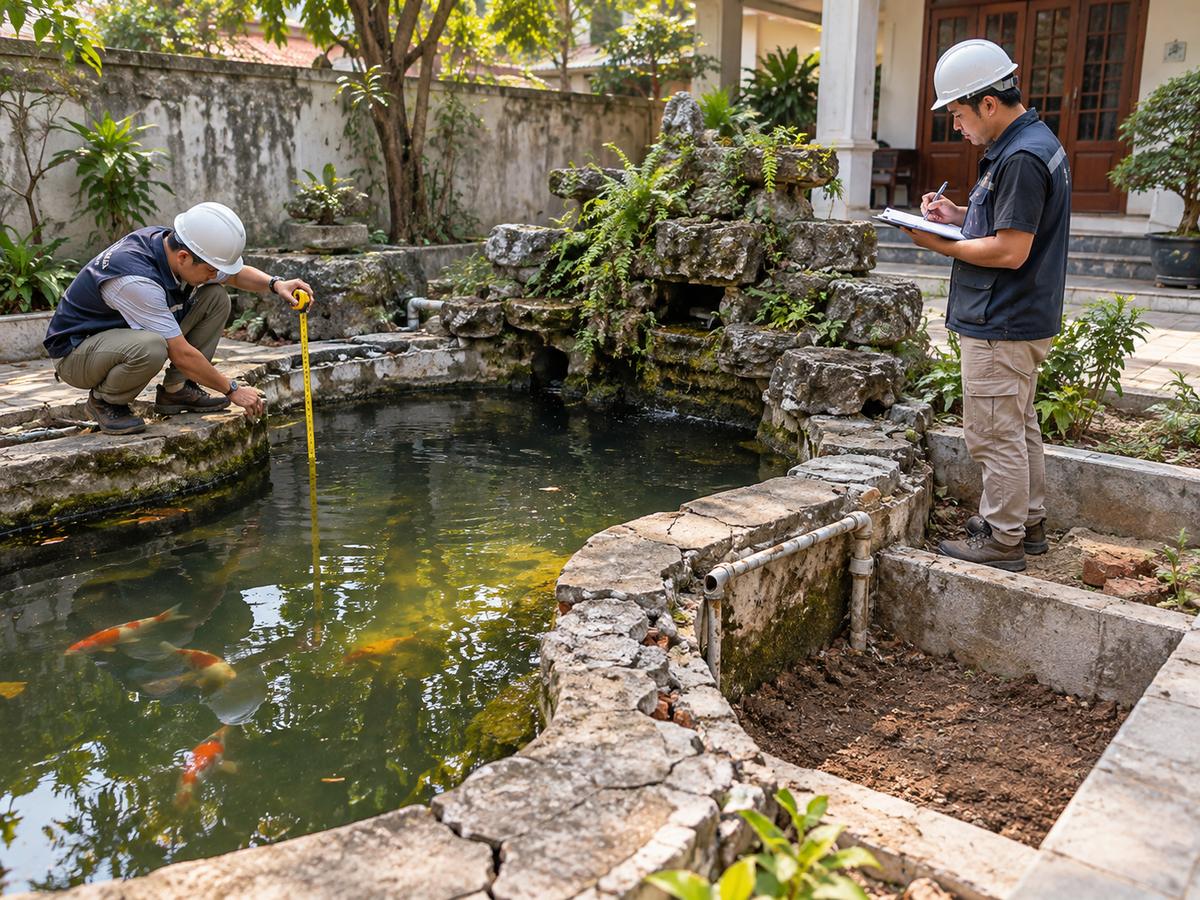 图2 旧池改造前先检查池体结构、漏水情况、原有管路和可用于过滤仓的施工空间。